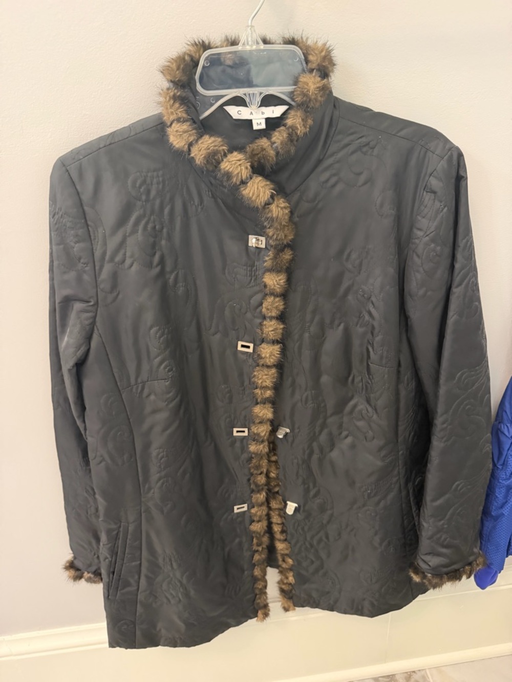 Women's Black Quilted Jacket with Fur Trim